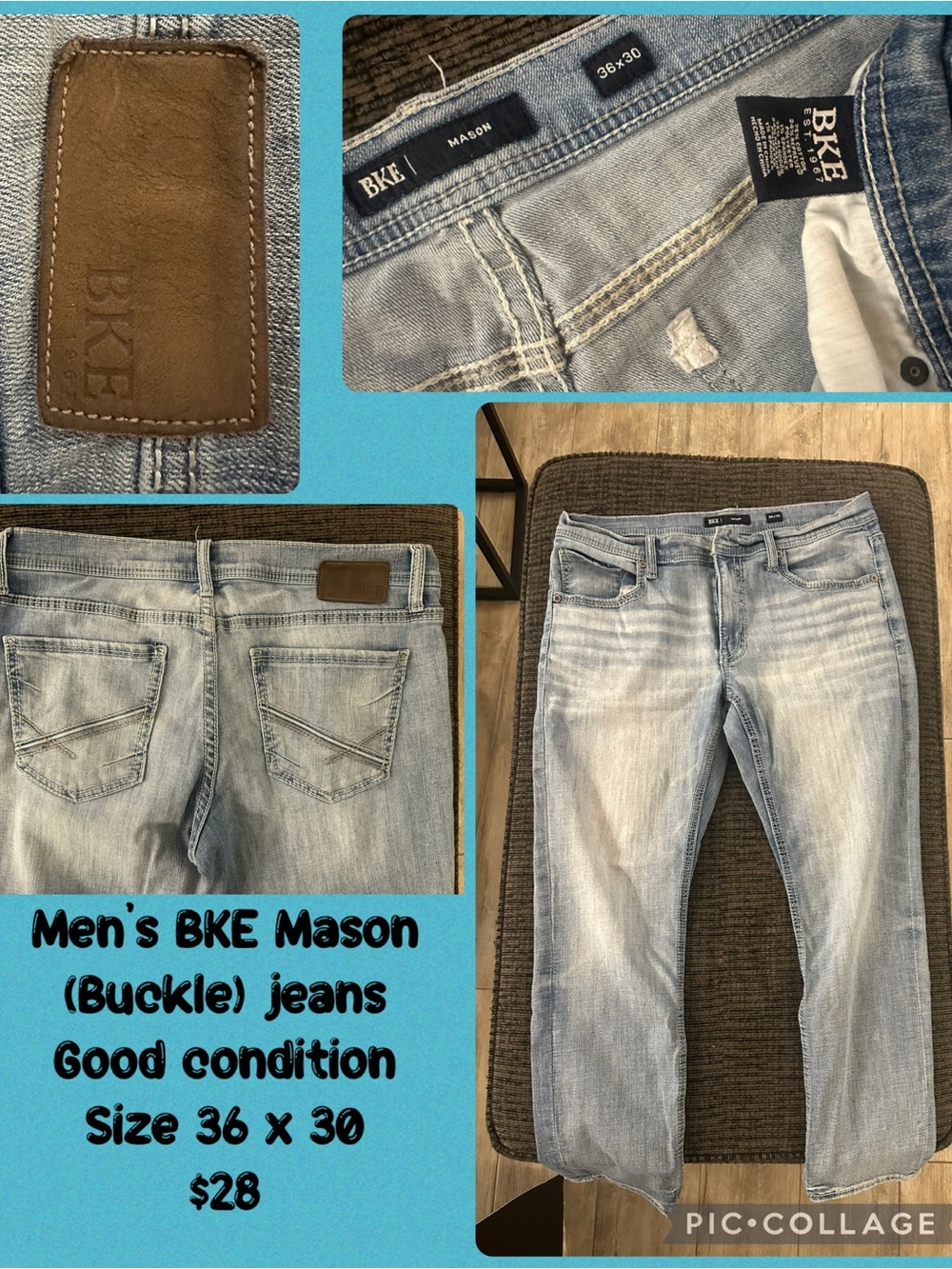 BKE Mason Men's Light Blue Slim Straight Jeans